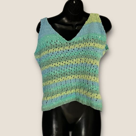 Blue knitted blouse size large handmade - Picture 6 of 7